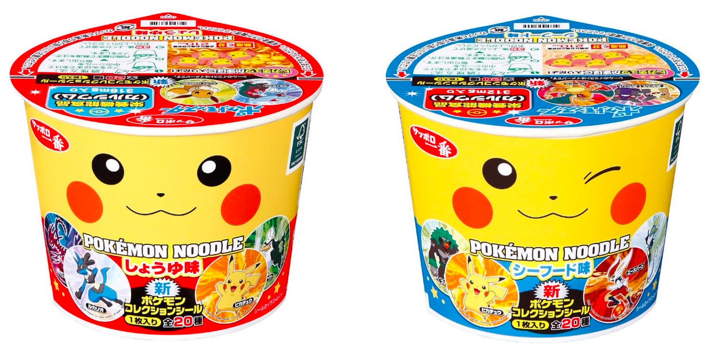 Pokemon Noodles Ramen Pikachu Stickers Instant Soy Sauce Seafood 2 Flavors Japan