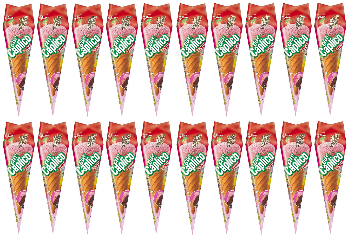 Caplico Strawberry Chocolate Milk Ice Cream Cone Puffed Snack Sweet Glico Japan