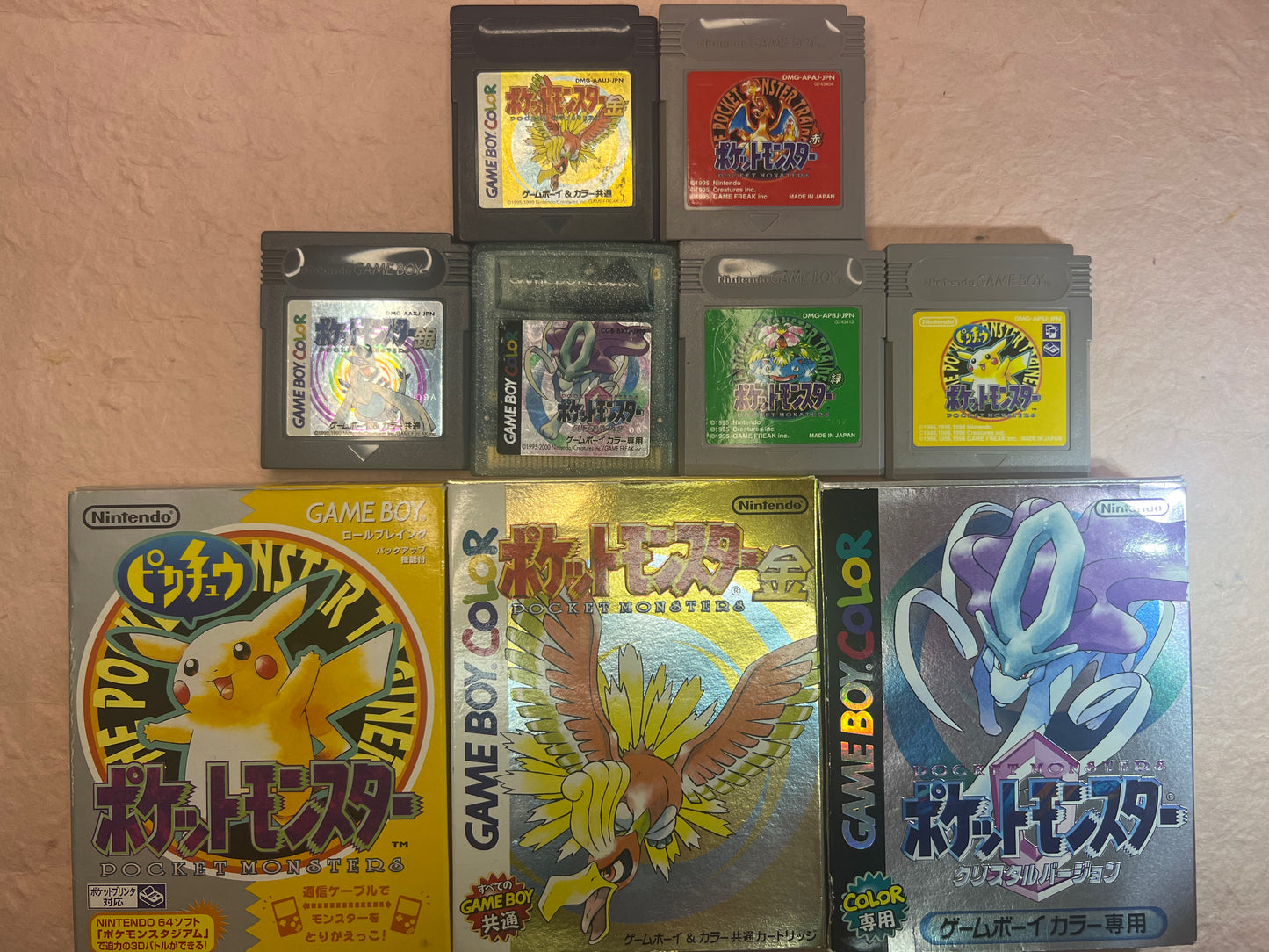Japanese Pokemon Crystal Gold Silver Yellow Green Red GameBoy Color Used Game Japan 9 Cartridge NTSC-J