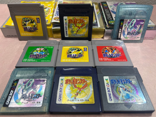 Japanese Pokemon Crystal Gold Silver Yellow Green Red GameBoy Color Used Game Japan 9 Cartridge NTSC-J